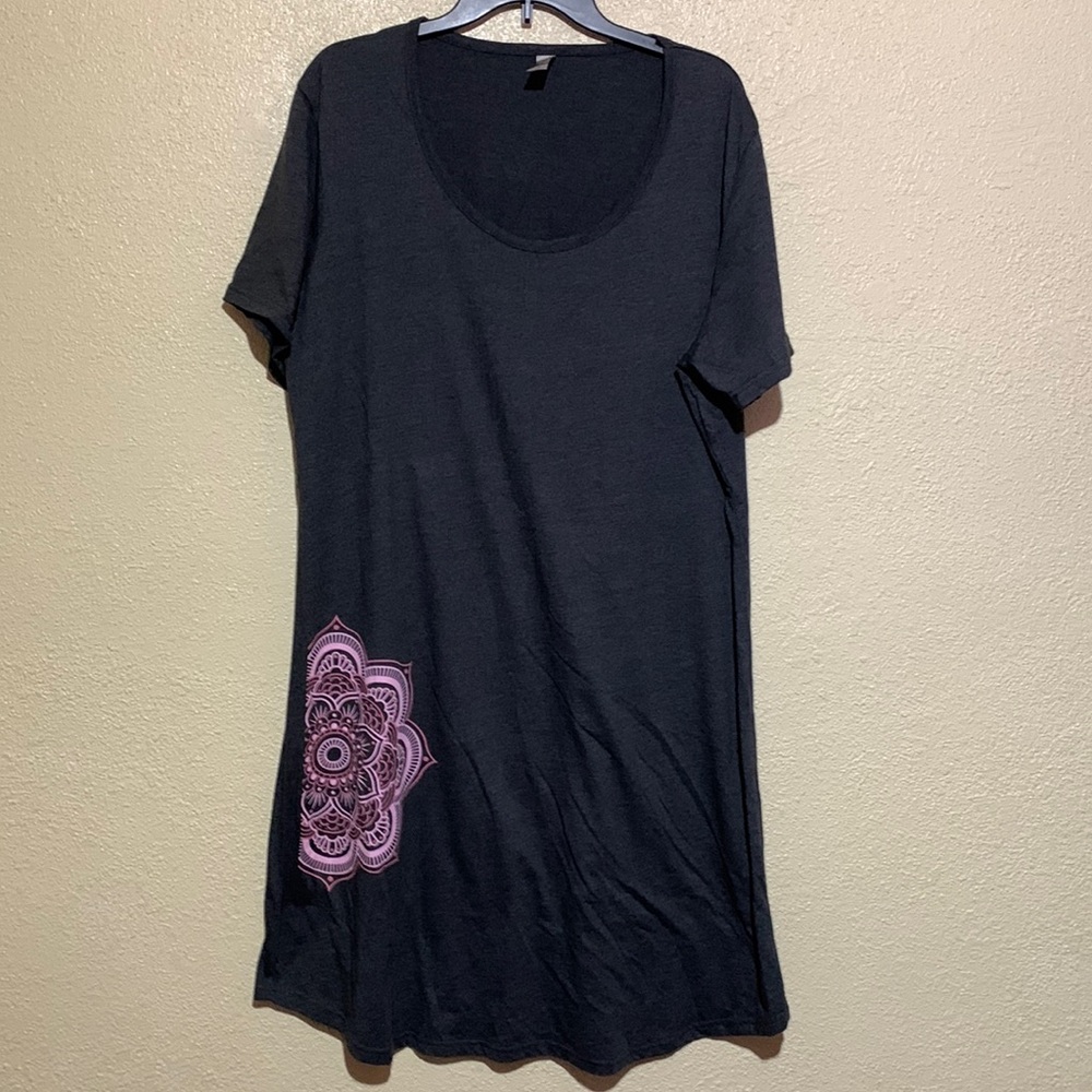 Instant Message T-Shirt Dress Dark Gray  Pink 2XW Short Sleeve Stretchy